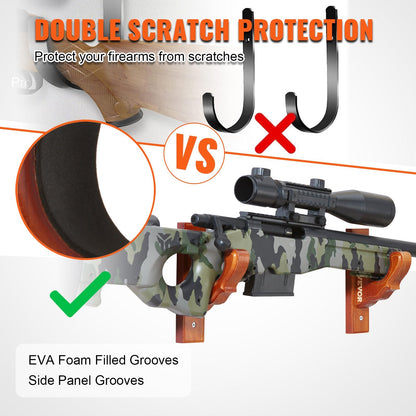 Wall-Mounted Wooden Gun Rack with Hooks for Single Firearm, 22.67 kg Capacity