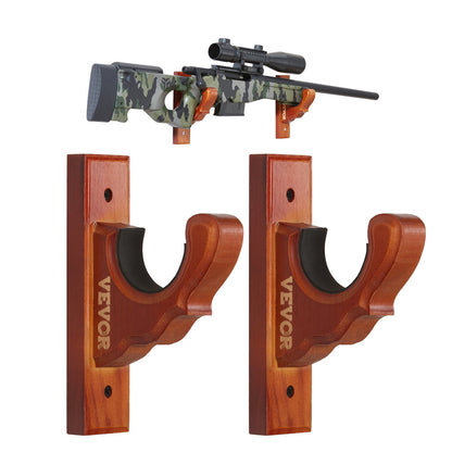 Wall-Mounted Wooden Gun Rack with Hooks for Single Firearm, 22.67 kg Capacity