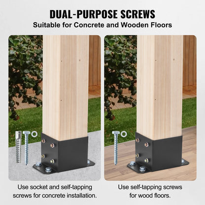 Heavy Duty Matte Black Post Base Brackets, 4 Pcs, 0.15x0.15m for Deck Support