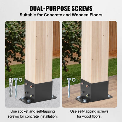 VEVOR 152.4x152.4 Post Base 4 Pcs, Inner Size 142x142 Post Base Brackets, Heavy