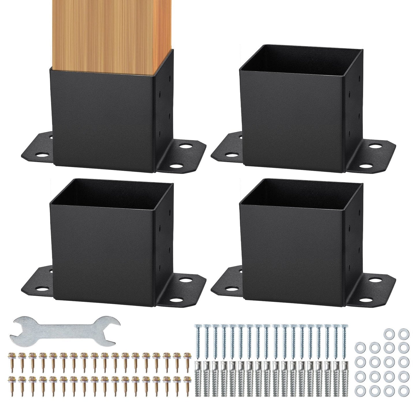 Heavy Duty Matte Black Post Base Brackets, 4 Pcs, 0.15x0.15m for Deck Support