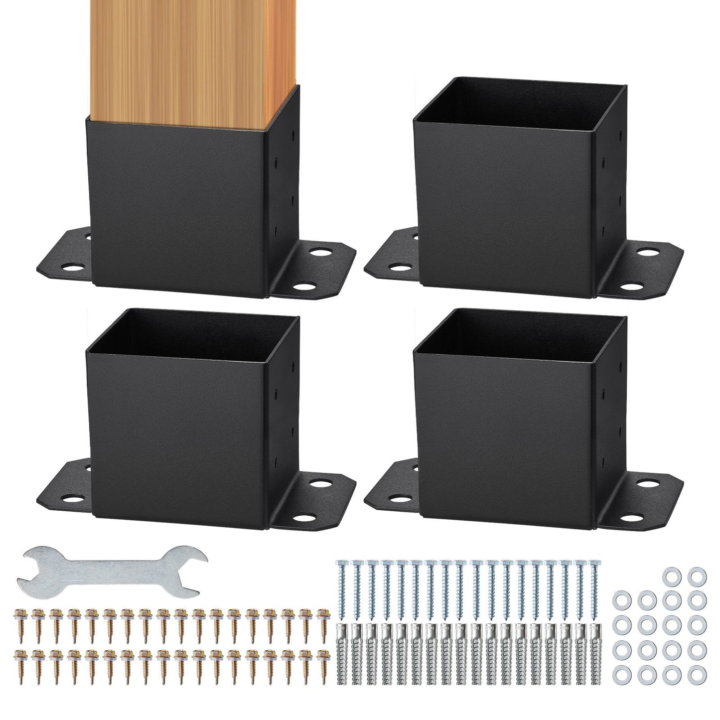 VEVOR 152.4x152.4 Post Base 4 Pcs, Inner Size 142x142 Post Base Brackets, Heavy