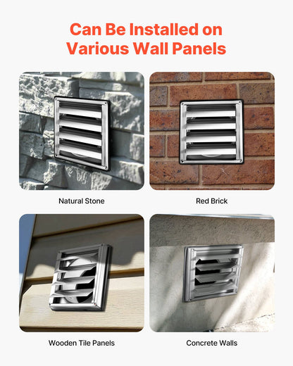 97mm Wall Vent Cover, Louvered Square AC Vent Gable Cover, Premium Stainless Steel & with Noise Reducing Rubber Gasket, for House,Bathroom,Garage,Kitchen,Basement (1 Pack, Silver)