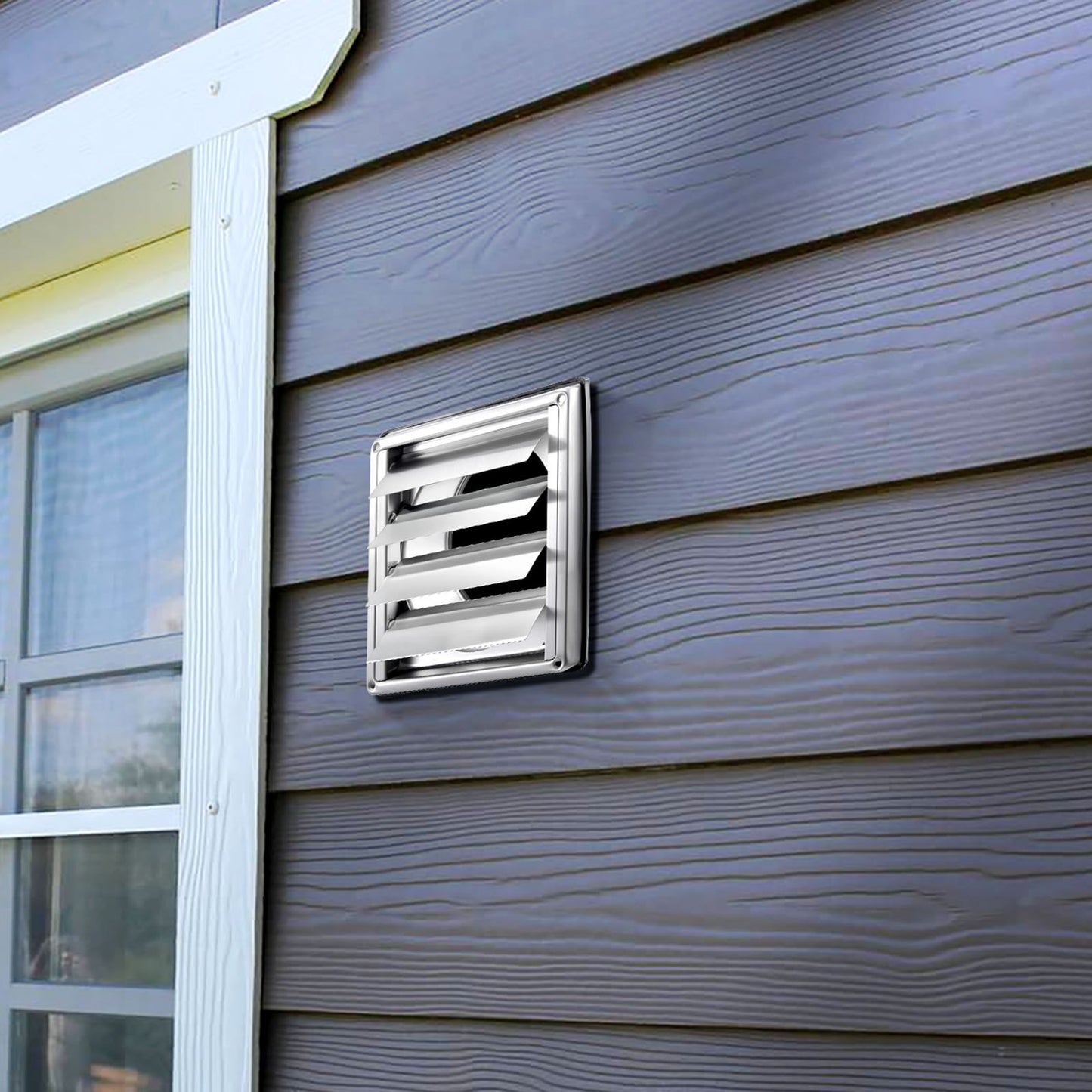 97mm Wall Vent Cover, Louvered Square AC Vent Gable Cover, Premium Stainless Steel & with Noise Reducing Rubber Gasket, for House,Bathroom,Garage,Kitchen,Basement (1 Pack, Silver)