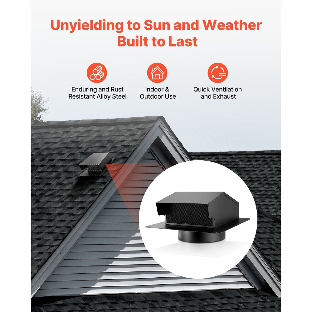 149 mm Hooded Wall Vent Cover SPCC Steel Roof Exhaust 1 Pack Black