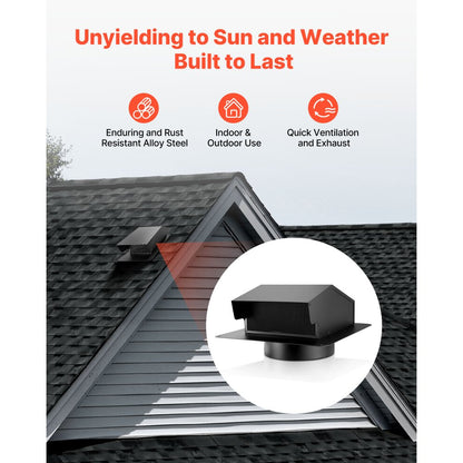 198mm Hooded Wall Vent Cover SPCC Steel Roof Exhaust 1 Pack Black