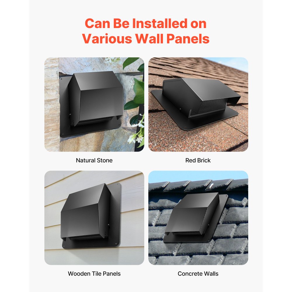 198mm Hooded Wall Vent Cover SPCC Steel Roof Exhaust 1 Pack Black