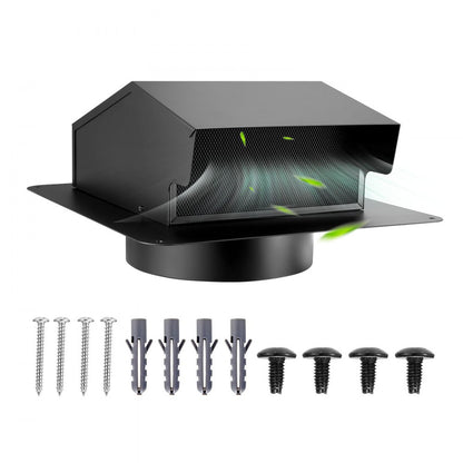 198mm Hooded Wall Vent Cover SPCC Steel Roof Exhaust 1 Pack Black