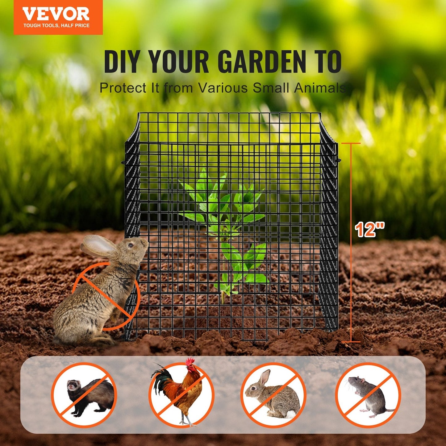 10 Pack Metal Plant Cages - 0.3m x 0.3m Animal Protector, Easy Install & Store