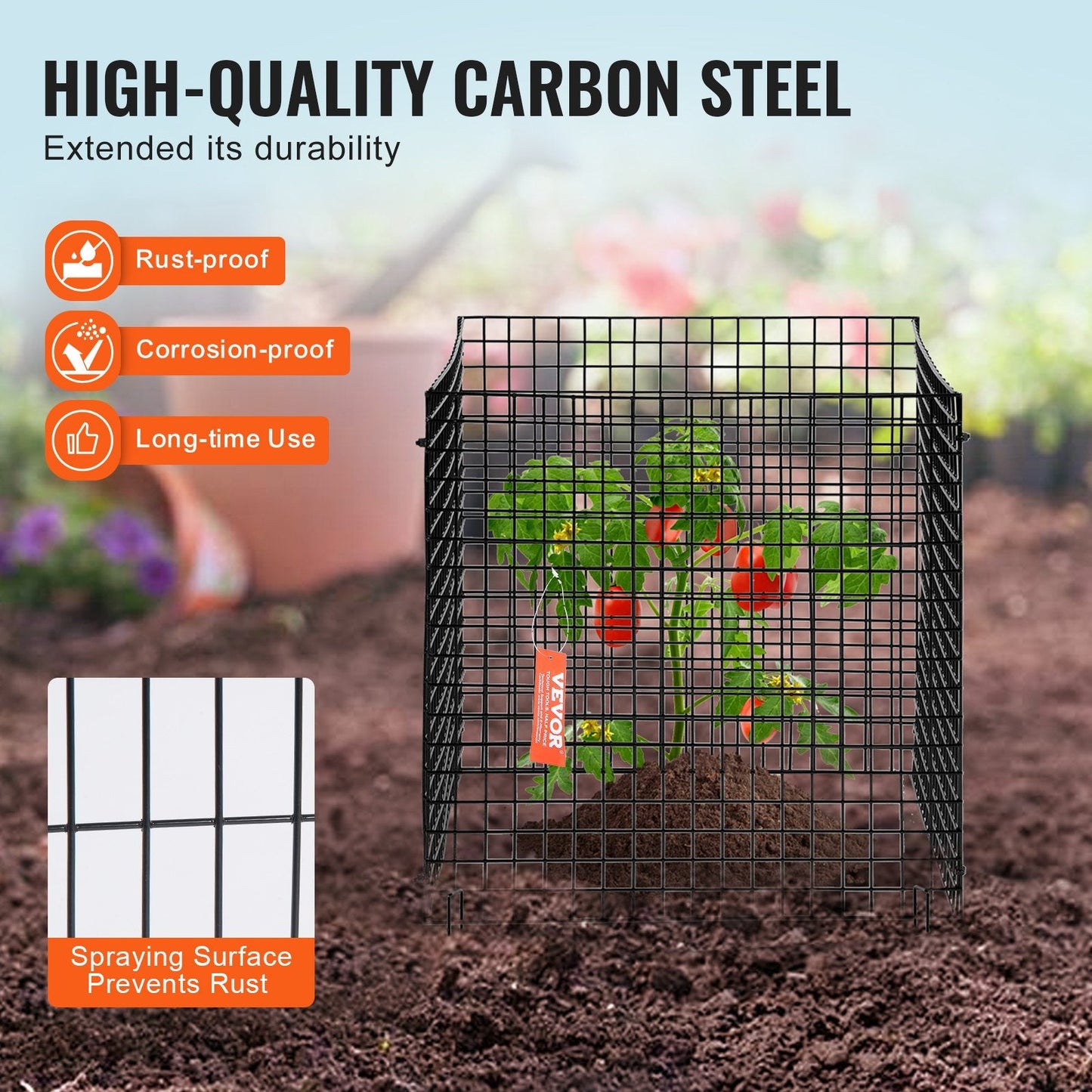 10 Pack Metal Plant Cages - 0.3m x 0.3m Animal Protector, Easy Install & Store