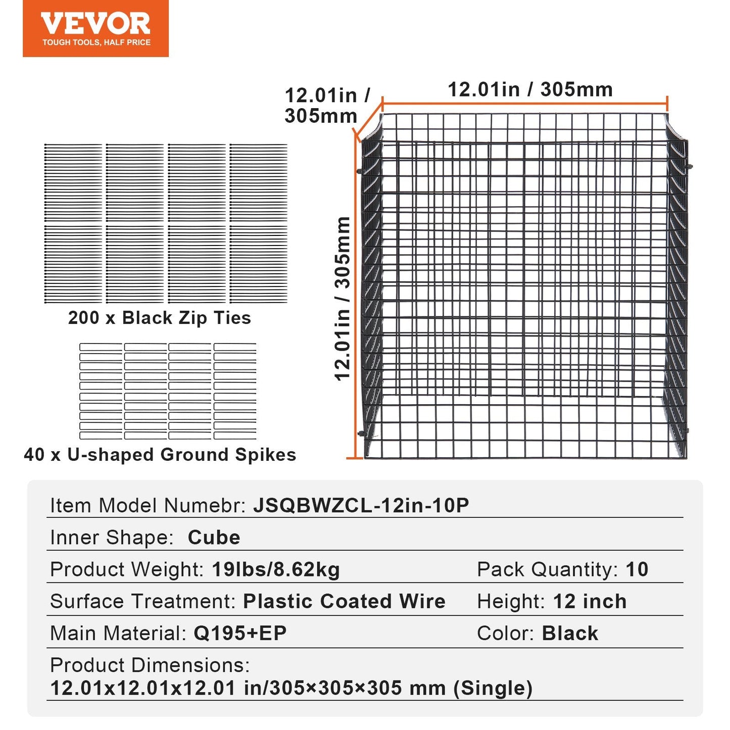 10 Pack Metal Plant Cages - 0.3m x 0.3m Animal Protector, Easy Install & Store