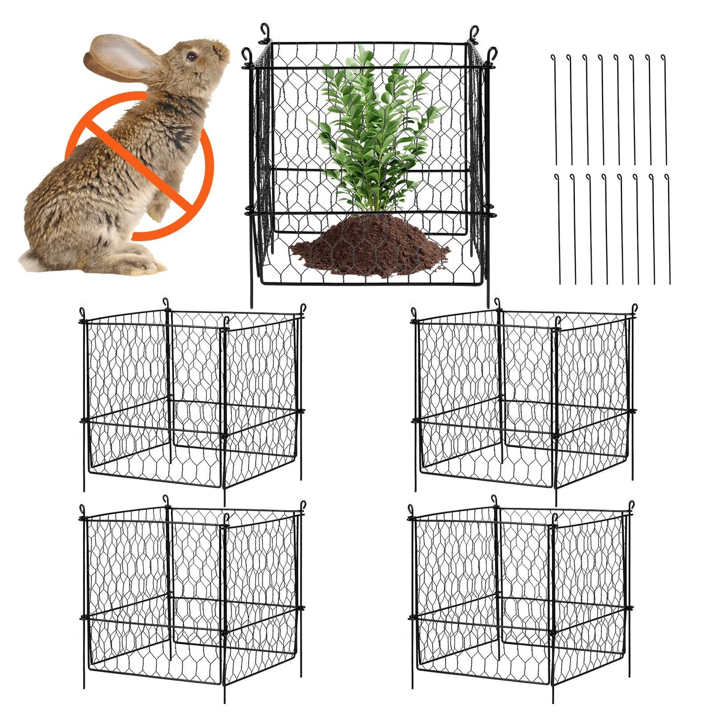 5-Pack Metal Plant Cage - 0.34m x 0.34m Animal Protection Guards, Easy Setup