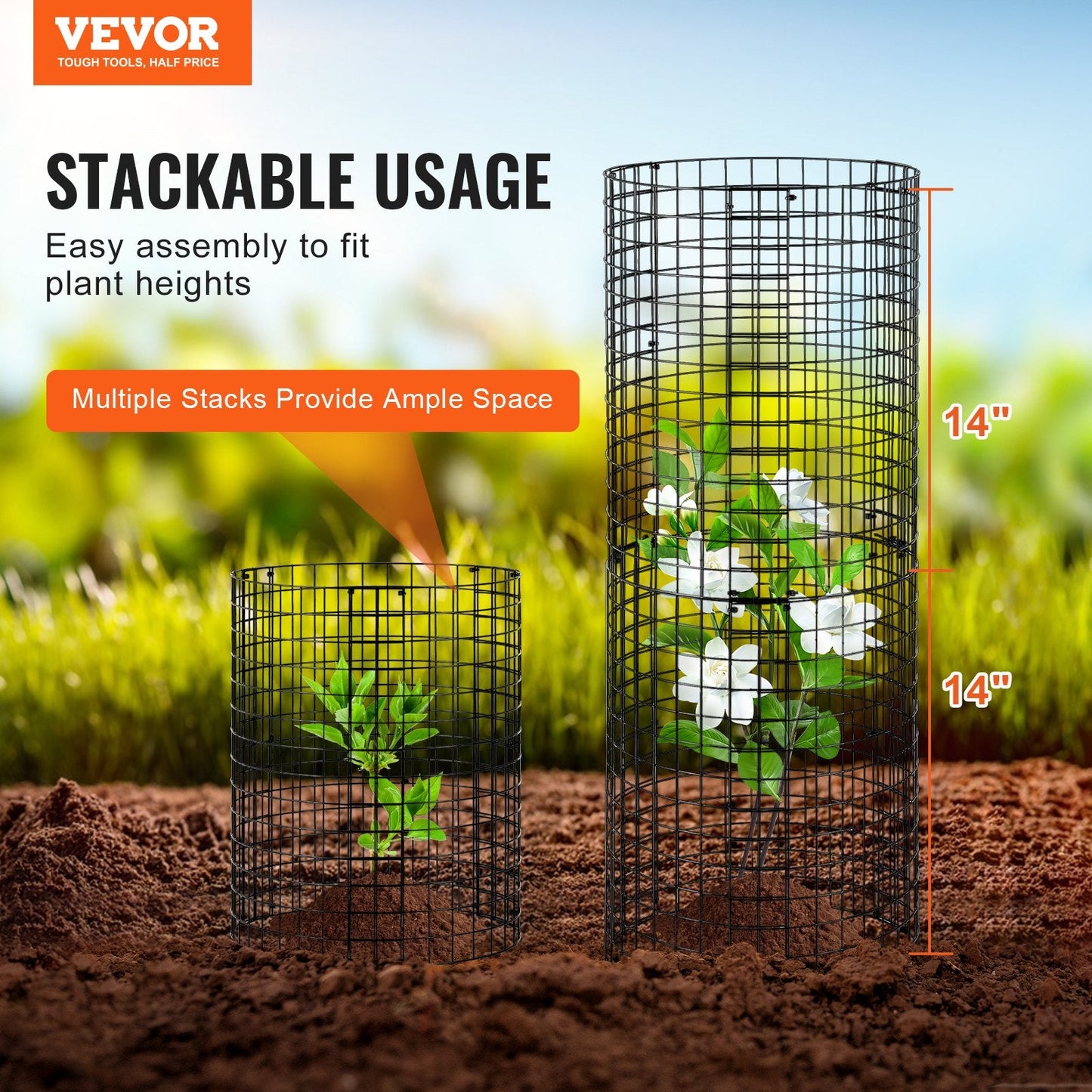 6-Pack Metal Plant Protector Cage, 0.32m Dia x 0.36m Height, Durable & Easy Setup