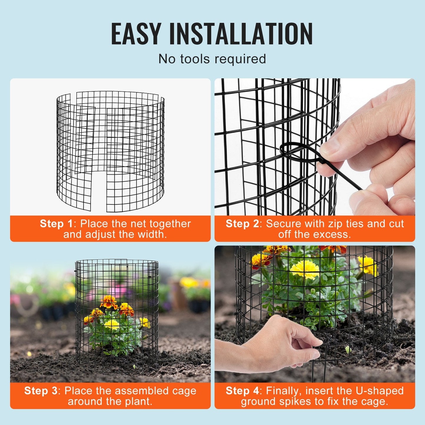 6-Pack Metal Plant Protector Cage, 0.32m Dia x 0.36m Height, Durable & Easy Setup