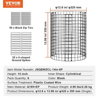 6-Pack Metal Plant Protector Cage, 0.32m Dia x 0.36m Height, Durable & Easy Setup
