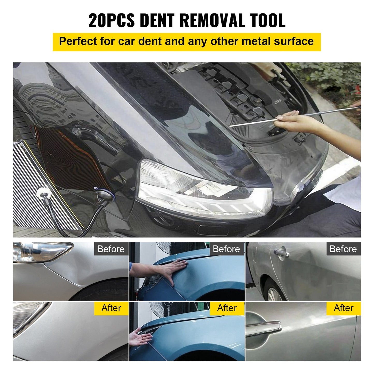 VEVOR Rods Dent Removal Kit, 20 Pcs Paintless Dent Repair Rods, Stainless Steel
