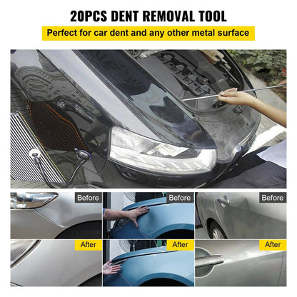 20-Piece Stainless Steel Dent Removal Kit with Rubber Hammer and Hooks