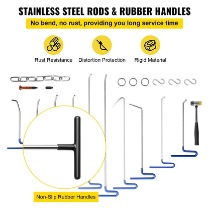 20-Piece Stainless Steel Dent Removal Kit with Rubber Hammer and Hooks