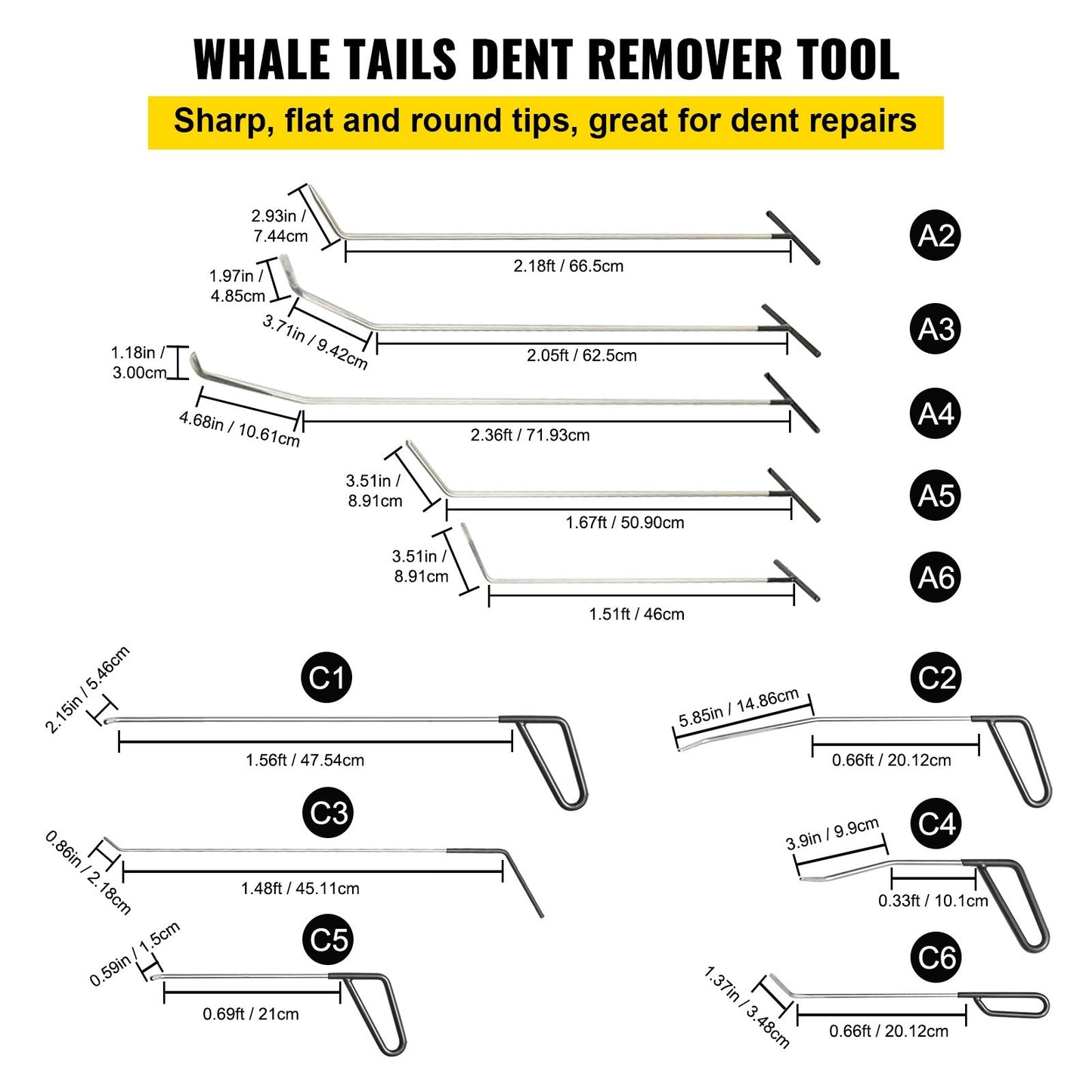 VEVOR Rods Dent Removal Kit, 21 Pcs Paintless Dent Repair Rods, Stainless Steel