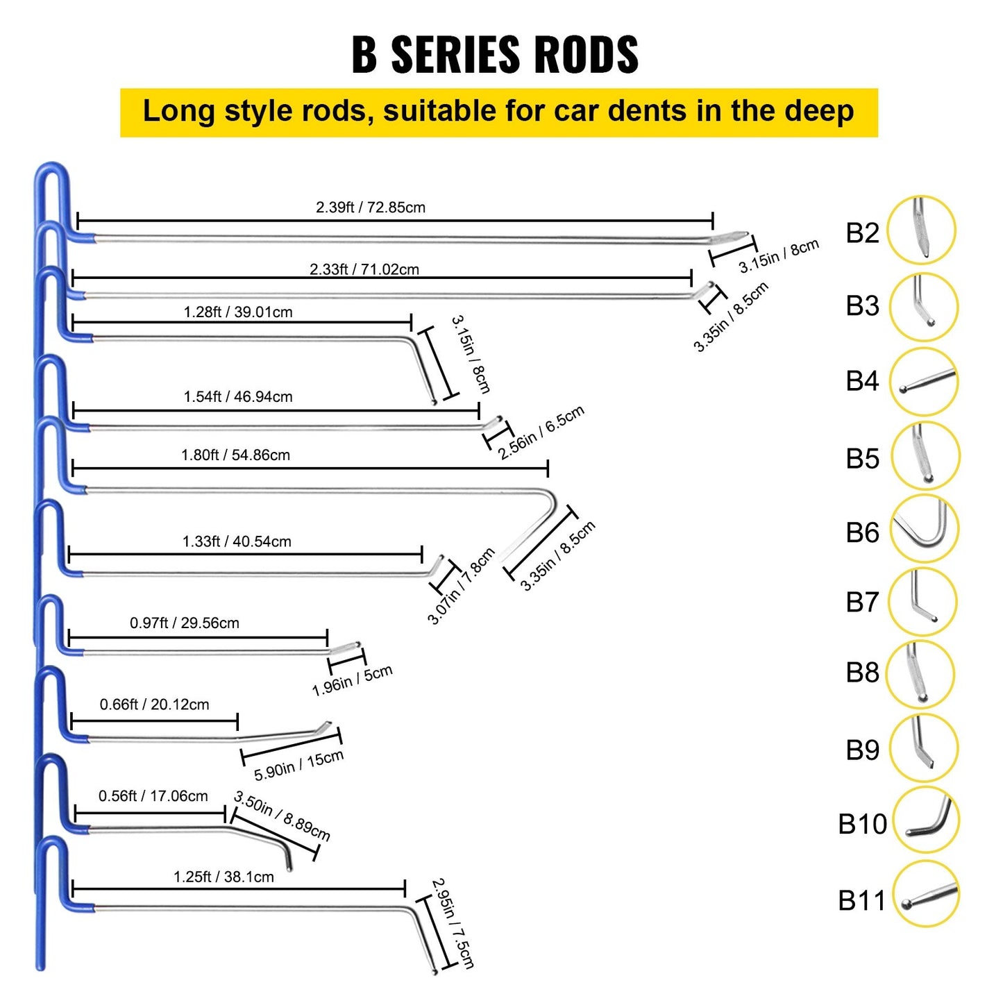VEVOR Rods Dent Removal Kit, 21 Pcs Paintless Dent Repair Rods, Stainless Steel