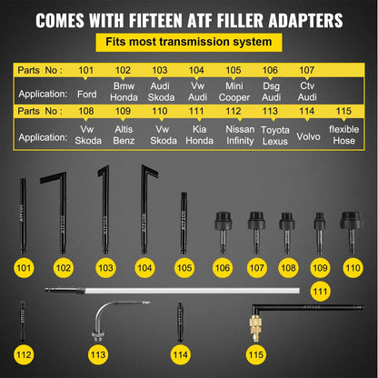 Transmission Fluid Pressure Bleeder Kit, 7.5L with 15 ATF Adapters & Gauge