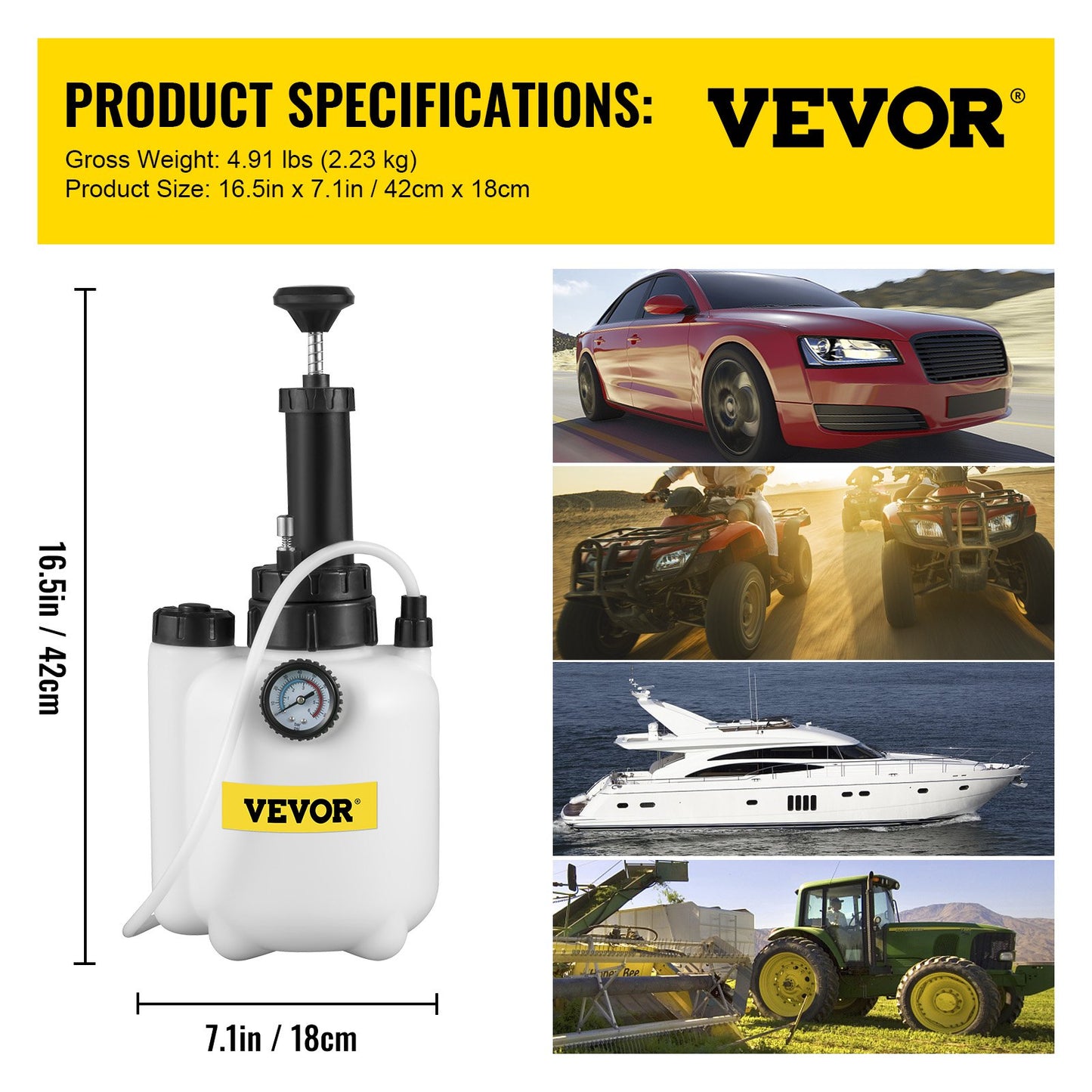 VEVOR Brake Fluid Bleeder Brake Fluid Replacement Tool 3L Large Capacity, Corrosion-resistant