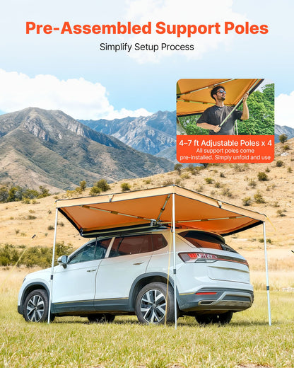 270 Degree Awning, 4.9 ㎡ Driver Side Vehicle Awning, Waterproof UV50+ Car Side Awnings with Carry Bag, All-Weather Free-Standing Overland Awnings Car Shelter for SUV Van Truck Camping