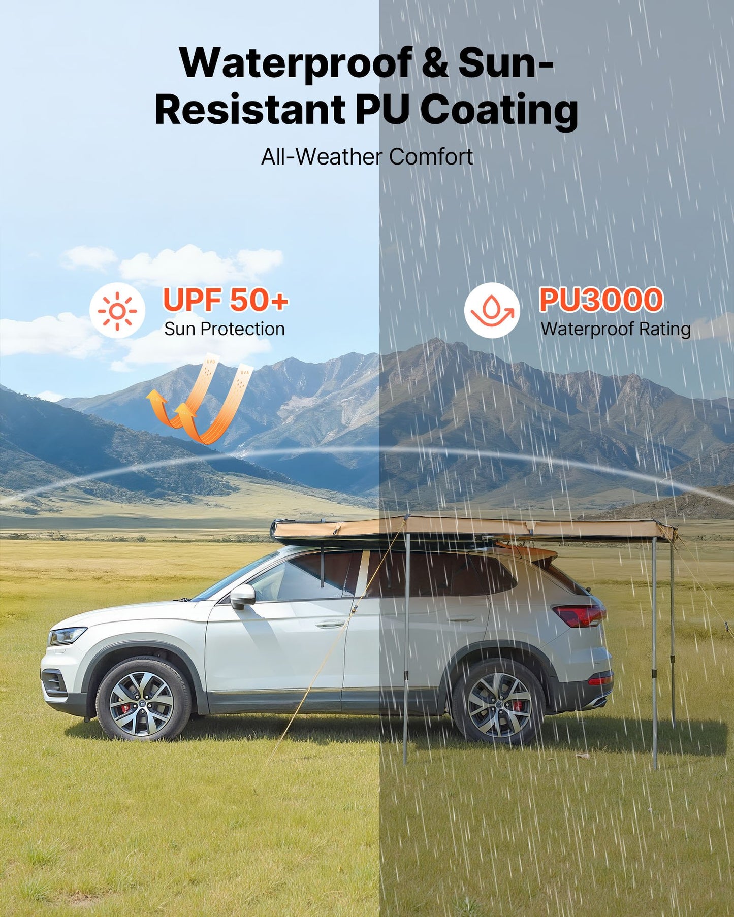 270 Degree Awning, 4.9 ㎡ Driver Side Vehicle Awning, Waterproof UV50+ Car Side Awnings with Carry Bag, All-Weather Free-Standing Overland Awnings Car Shelter for SUV Van Truck Camping