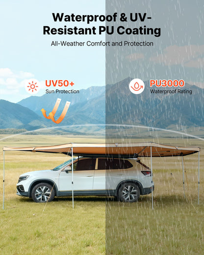 270 Degree Awning with Bulit-in LED Lights, 12.4 ㎡ Driver Side Vehicle Awning, Waterproof UV50+ Car Side Awnings, All-Weather Free-Standing Overland Awnings Car Shelter for SUV Truck Camping