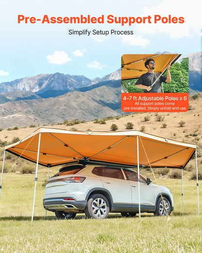 270 Degree Awning, 12.4 ㎡ Driver Side Vehicle Awning, Waterproof UV50+ Car Side Awnings with Carry Bag, All-Weather Free-Standing Overland Awnings Car Shelter for SUV Van Truck Camping