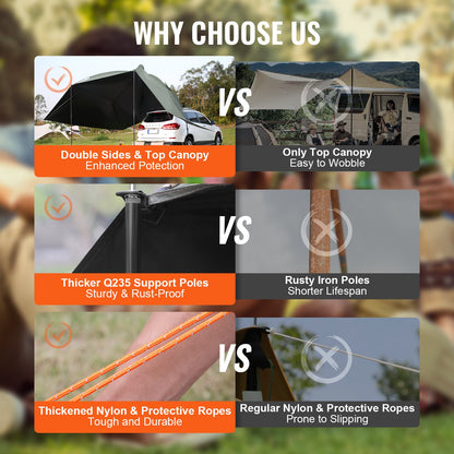 VEVOR Vehicle Awning, Large 10' x 7' Shade Coverage Car Side Awning, PU2000mm UV50+