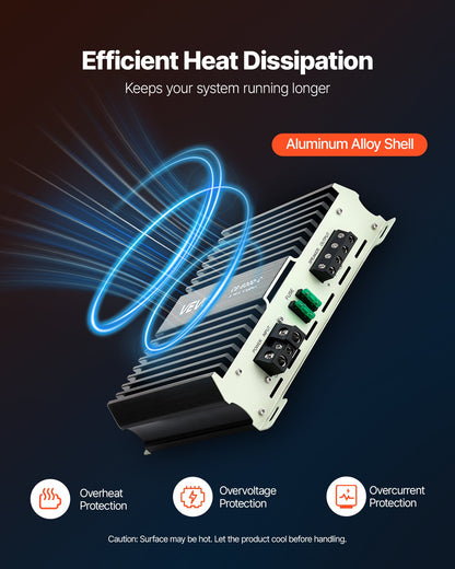 Monoblock Car Amplifier, 800W RMS MAX, 1/2/4 Ohm Stable, 1-Channel Class D Car Audio Amplifier with Remote Subwoofer Level Control, Low Pass Filter, Bass Boost & Phase Shift, Volume Controller