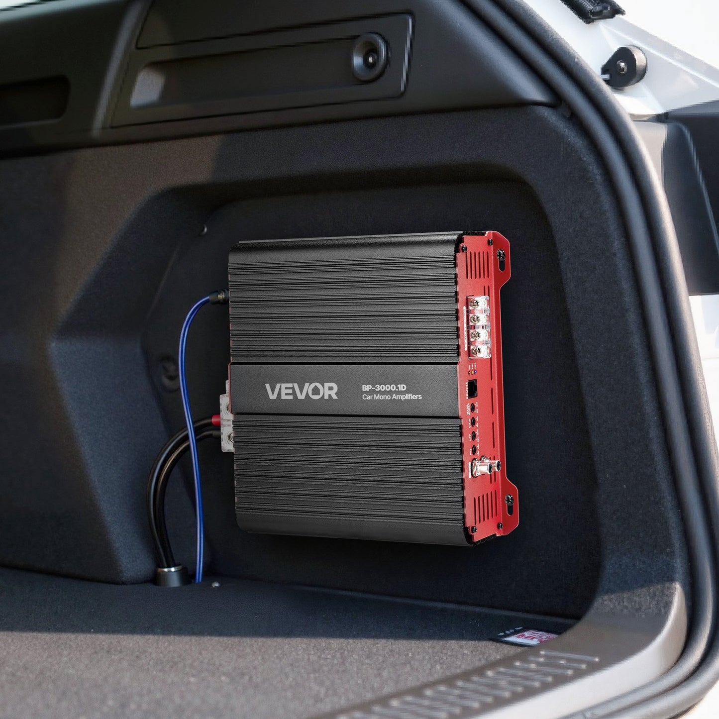 Monoblock Car Amplifier, 3000W RMS MAX, 1/2/4 Ohm Stable, 1-Channel Class D Car Audio Amplifier with Remote Subwoofer Level Control, Low Pass Filter and Bass Boost, Volume Controller Included