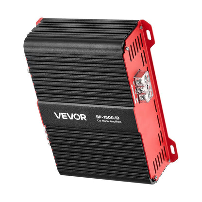 Monoblock Car Amplifier, 1500W RMS MAX, 1/2/4 Ohm Stable, 1-Channel Class D Car Audio Amplifier with Remote Subwoofer Level Control, Low Pass Filter and Bass Boost, Volume Controller Included