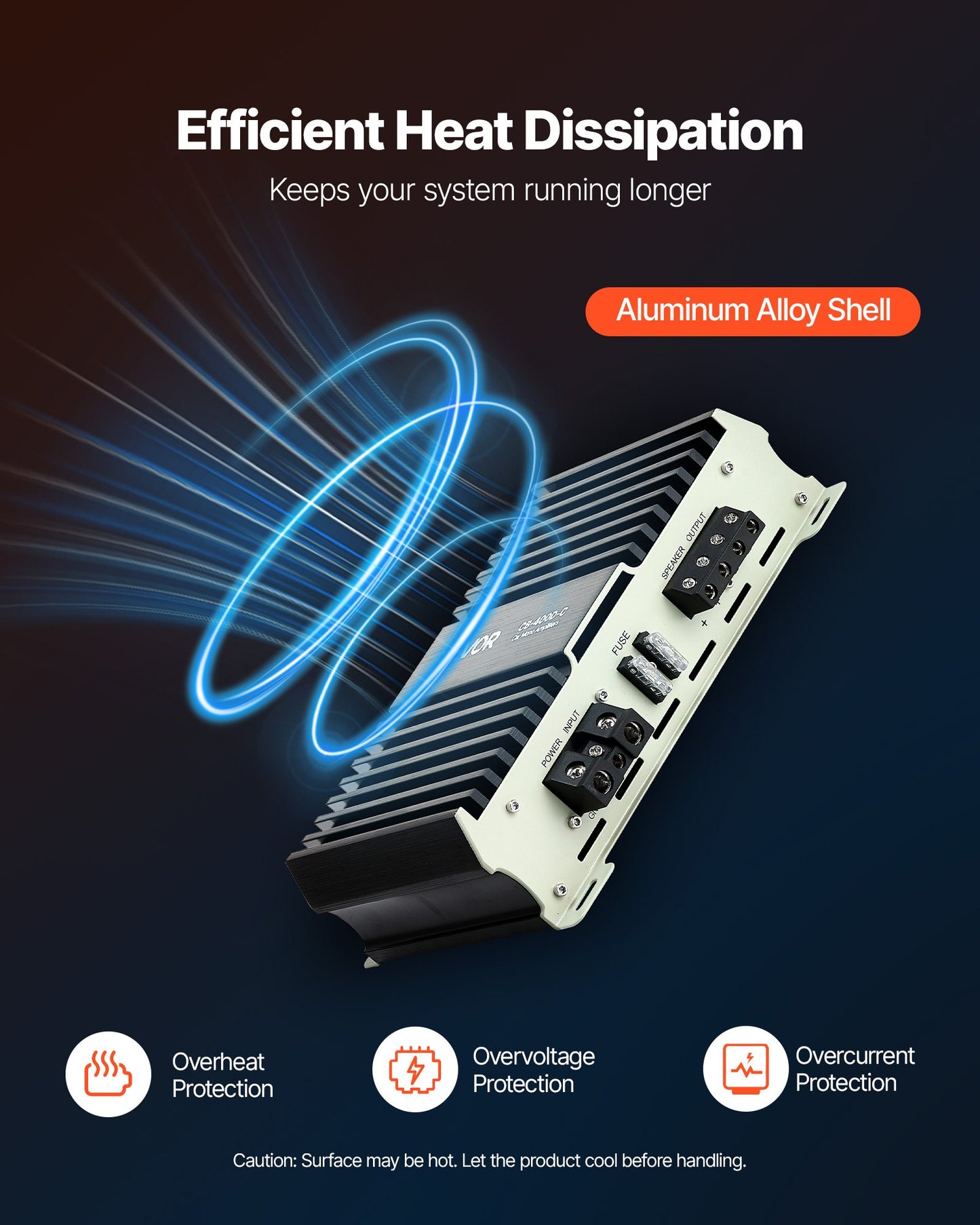 Monoblock Car Amplifier, 400W RMS MAX, 1/2/4 Ohm Stable, 1-Channel Class D Car Audio Amplifier with Remote Subwoofer Level Control, Low Pass Filter, Bass Boost & Phase Shift, Volume Controller