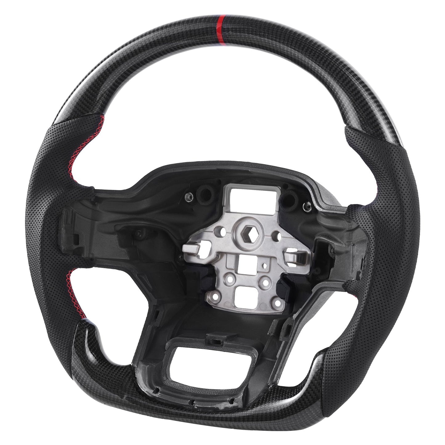 Steering Wheel for 2021-2024 Ford F150, Carbon Fiber Steering Wheel D-Shaped Flat-Bottom, Leather Grip with Non-Slip Texture & Precise Stitching, Accessories Replacement for Ford F150, Black