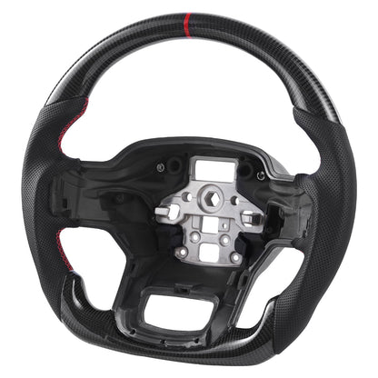 Steering Wheel for 2021-2024 Ford F150, Carbon Fiber Steering Wheel D-Shaped Flat-Bottom, Leather Grip with Non-Slip Texture & Precise Stitching, Accessories Replacement for Ford F150, Black