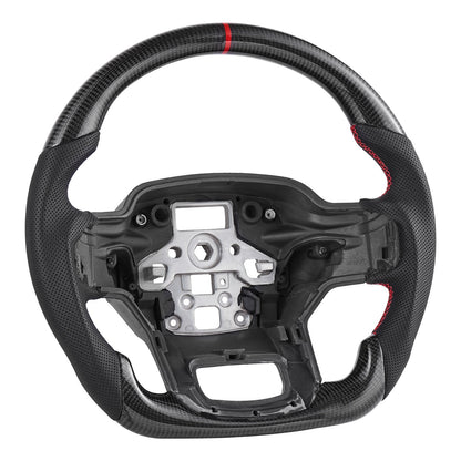 Steering Wheel for 2021-2024 Ford F150, Carbon Fiber Steering Wheel D-Shaped Flat-Bottom, Leather Grip with Non-Slip Texture & Precise Stitching, Accessories Replacement for Ford F150, Black