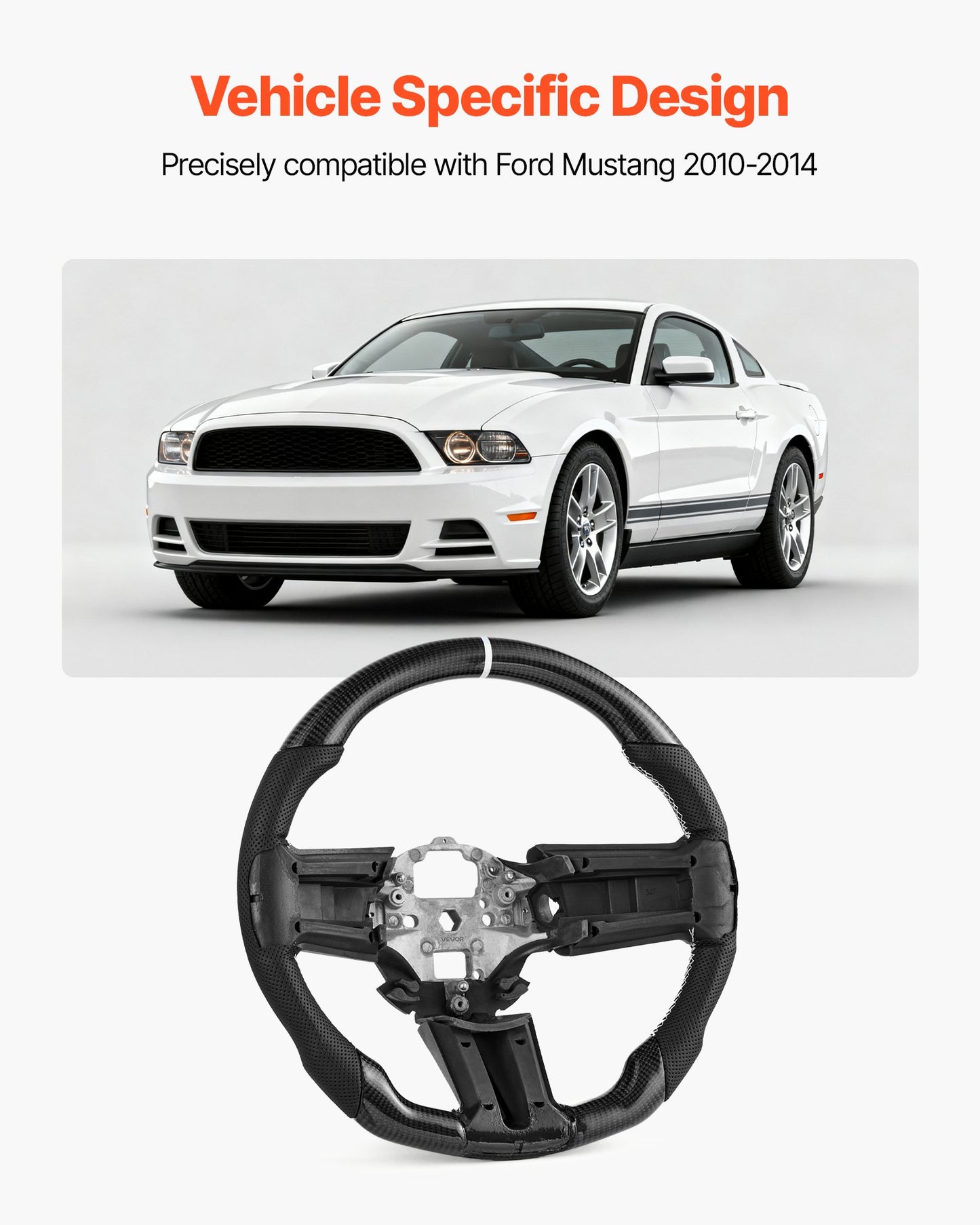 Steering Wheel for 2010-2014 Ford Mustang, Carbon Fiber Steering Wheel D-Shaped Flat-Bottom, Leather Grip with Non-Slip Texture & Precise Stitching, Accessories Replacement for Mustang, Black