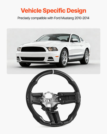 Steering Wheel for 2010-2014 Ford Mustang, Carbon Fiber Steering Wheel D-Shaped Flat-Bottom, Leather Grip with Non-Slip Texture & Precise Stitching, Accessories Replacement for Mustang, Black
