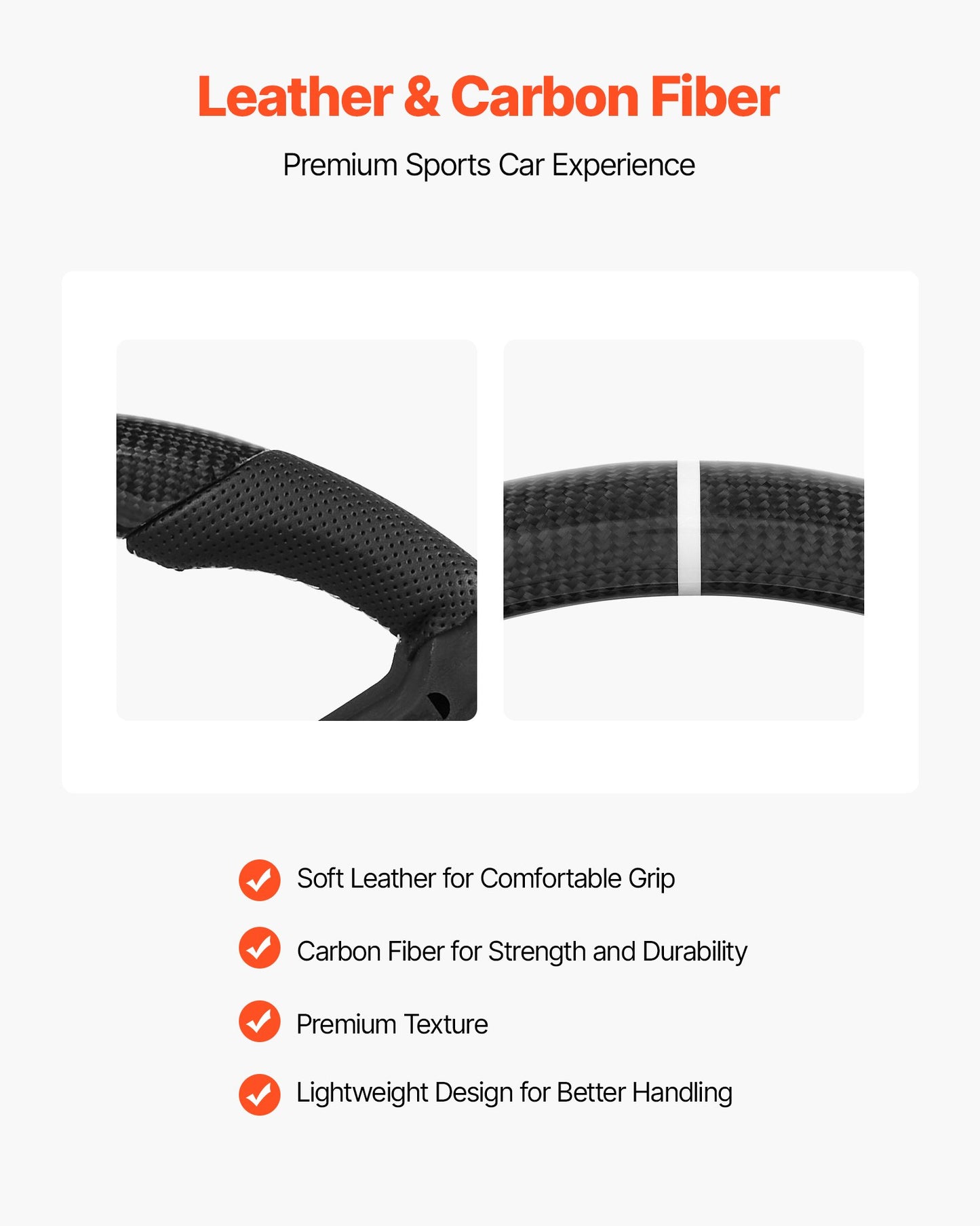 Steering Wheel for 2010-2014 Ford Mustang, Carbon Fiber Steering Wheel D-Shaped Flat-Bottom, Leather Grip with Non-Slip Texture & Precise Stitching, Accessories Replacement for Mustang, Black