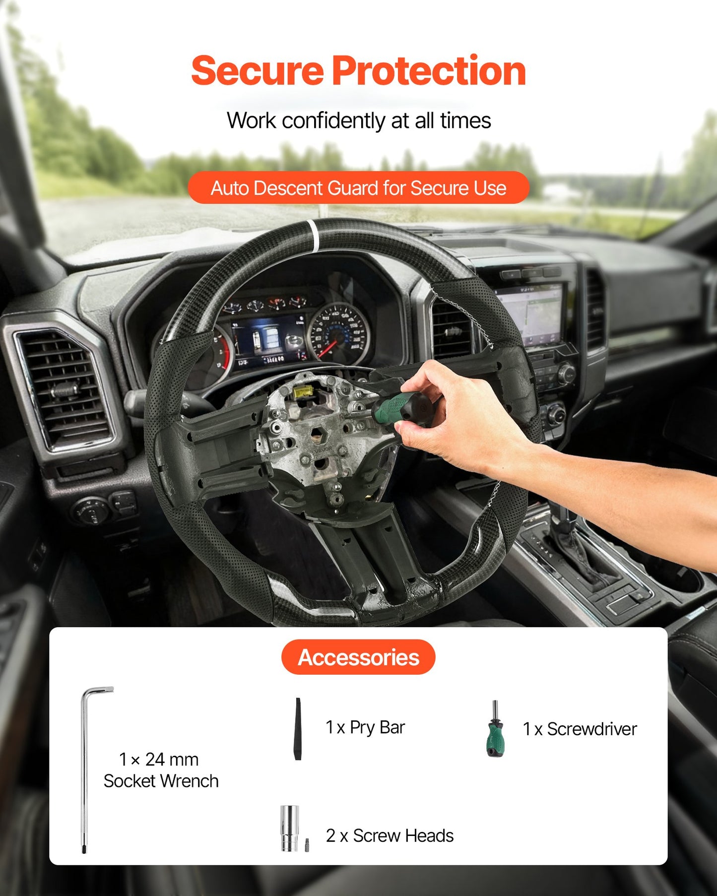 Steering Wheel for 2010-2014 Ford Mustang, Carbon Fiber Steering Wheel D-Shaped Flat-Bottom, Leather Grip with Non-Slip Texture & Precise Stitching, Accessories Replacement for Mustang, Black