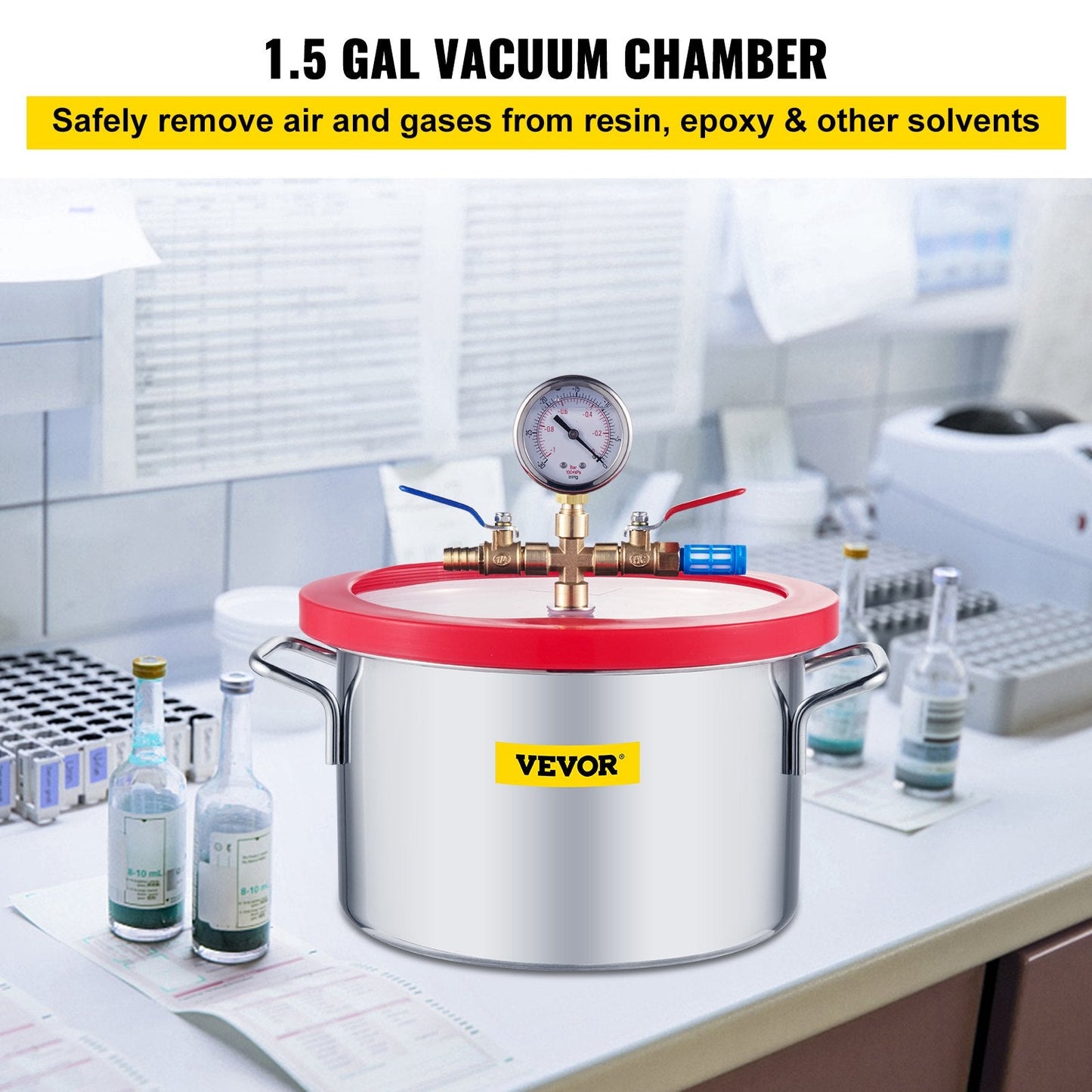 1.5 Gallon Stainless Steel Vacuum Chamber with Glass Lid for Degassing