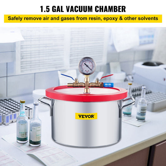 1.5 Gallon Stainless Steel Vacuum Chamber with Glass Lid for Degassing