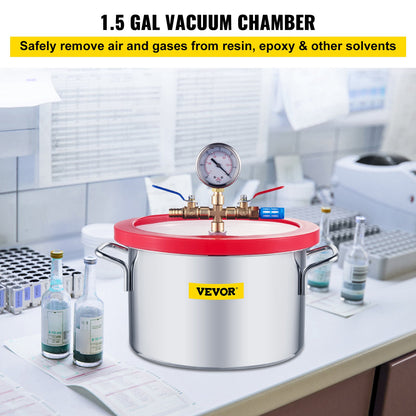 VEVOR Vacuum Chamber 1.5 Gallon Vacuum Degassing Chamber Glass Lid Stainless Steel
