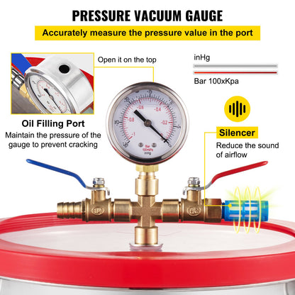 VEVOR Vacuum Chamber 1.5 Gallon Vacuum Degassing Chamber Glass Lid Stainless Steel
