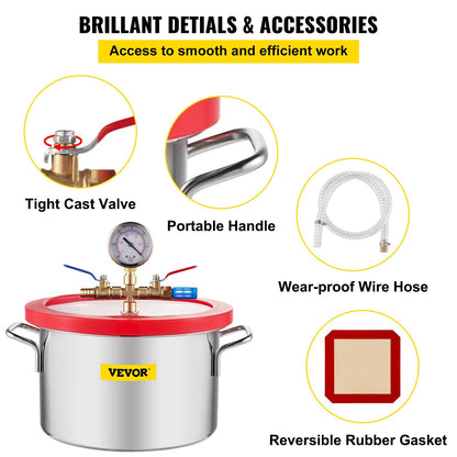 1.5 Gallon Stainless Steel Vacuum Chamber with Glass Lid for Degassing