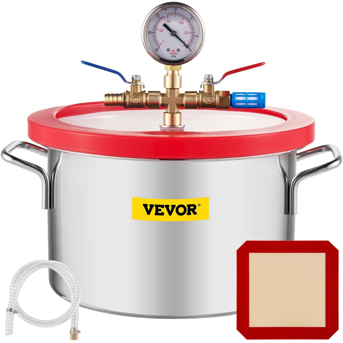 VEVOR Vacuum Chamber 1.5 Gallon Vacuum Degassing Chamber Glass Lid Stainless Steel