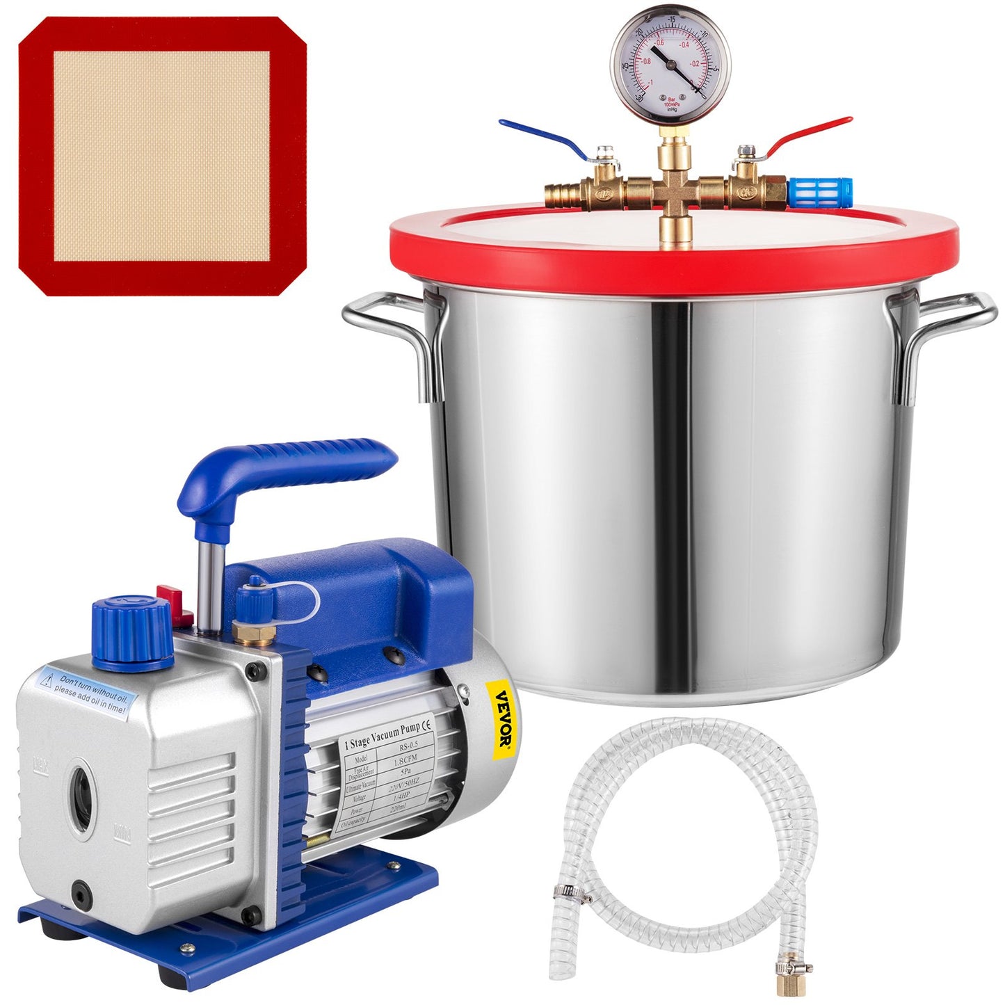 Vevor 1.8 CFM 1/4 HP 1 Stage Air Conditioner Vacuum Pump With 2 Gallon Vacuum Chamber