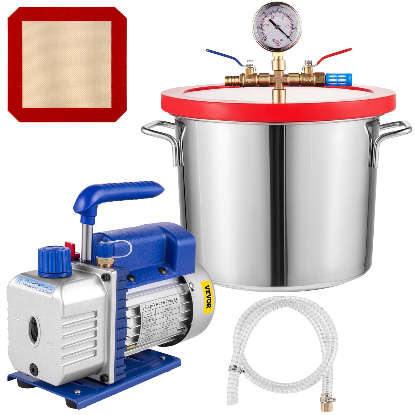 1.8 CFM Vacuum Pump with 7.5L Chamber, 1/4 HP, Copper Motor, Low Noise
